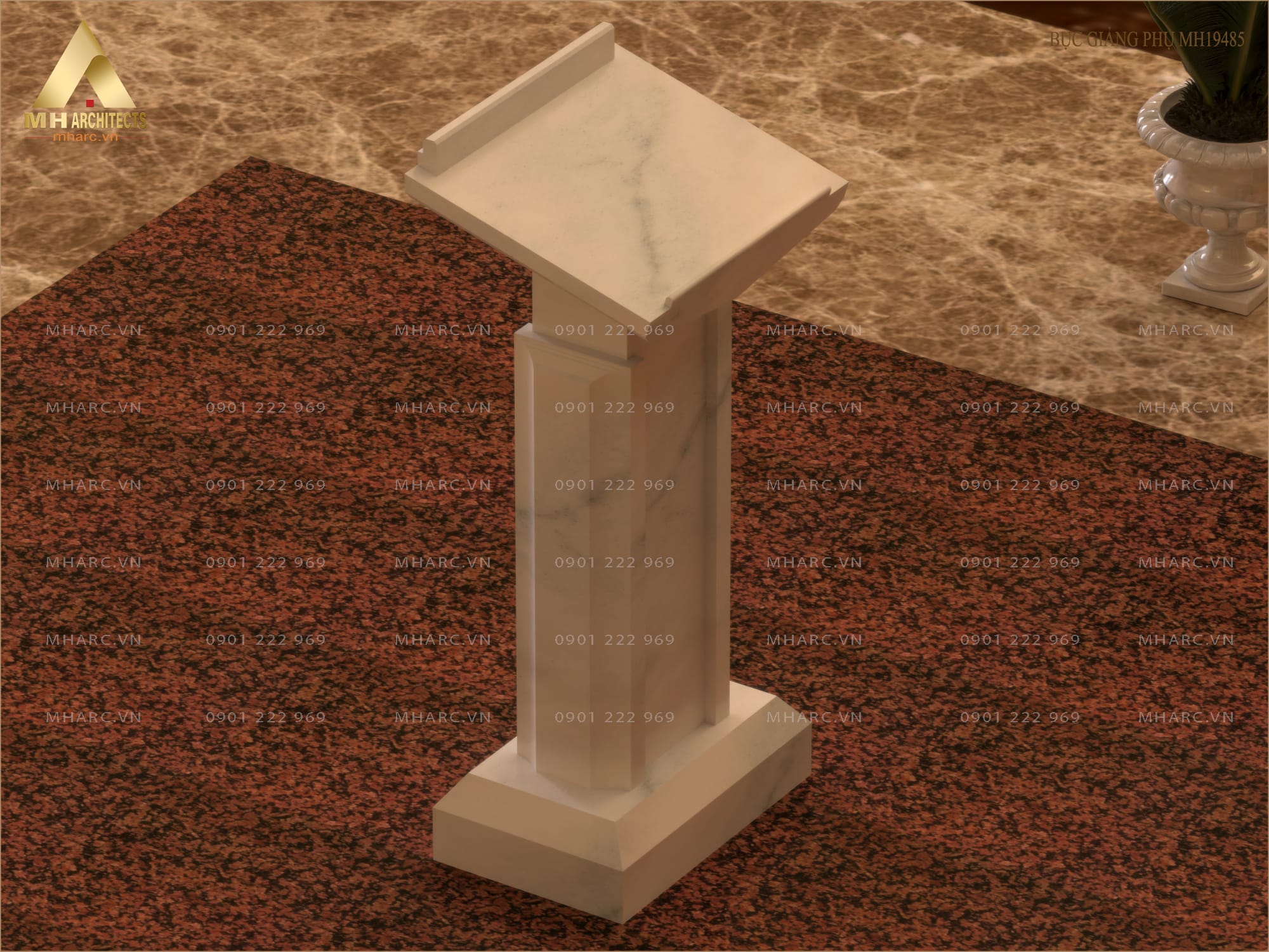 Giá đọc sách nhỏ đặt gần ghế chủ tế bằng đá trắng nguyên khối MH19485