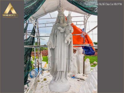 Tượng Đức Mẹ Bế Chúa Con bằng đá cao 4m đẹp sắc xảo Mh19706