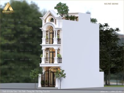 Nhà phố 3 tầng sân thượng phong cách tân cổ điển MH19481
