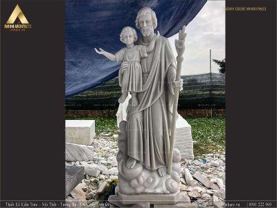 Tượng Thánh Giuse Bế Chúa Con đá trắng cao 2m7  rất đẹp MH0019653